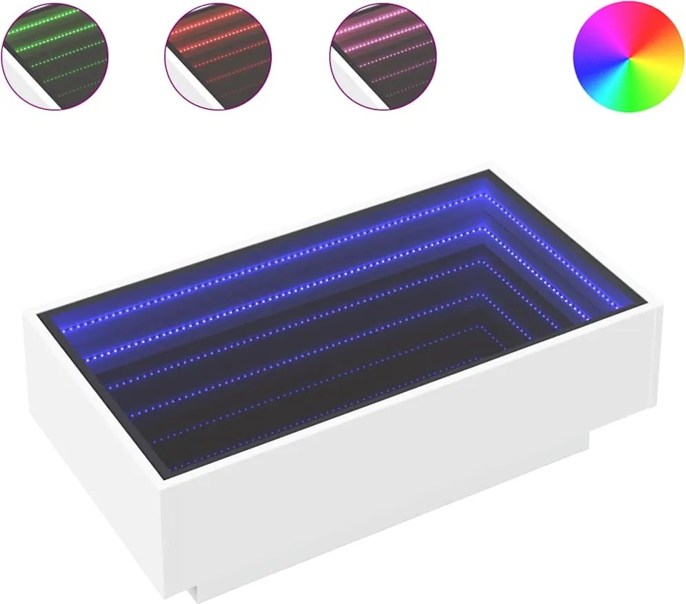 vidaXL Măsuță de cafea cu LED, alb, 90x50x30 cm, lemn prelucrat