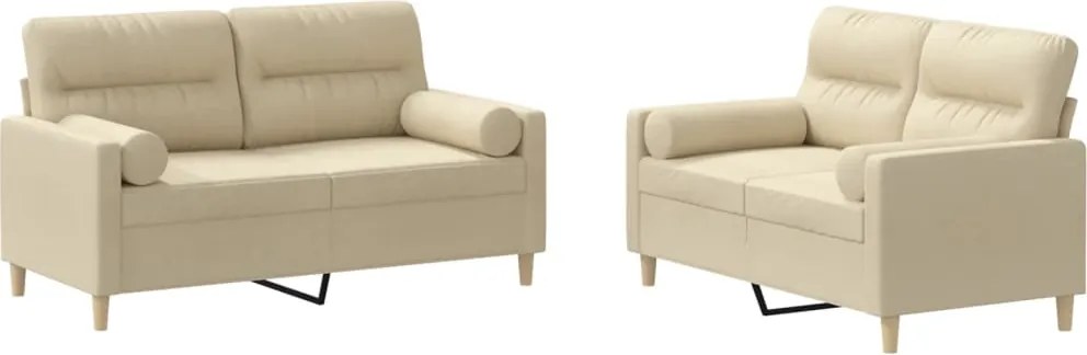 vidaXL Set de canapele cu perne, 2 piese, crem, material textil
