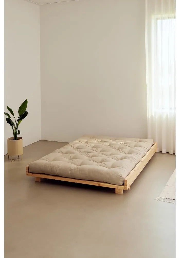 Pat matrimonial în culoare naturală din lemn de pin cu somieră 180x200 cm Social Bed – Karup Design