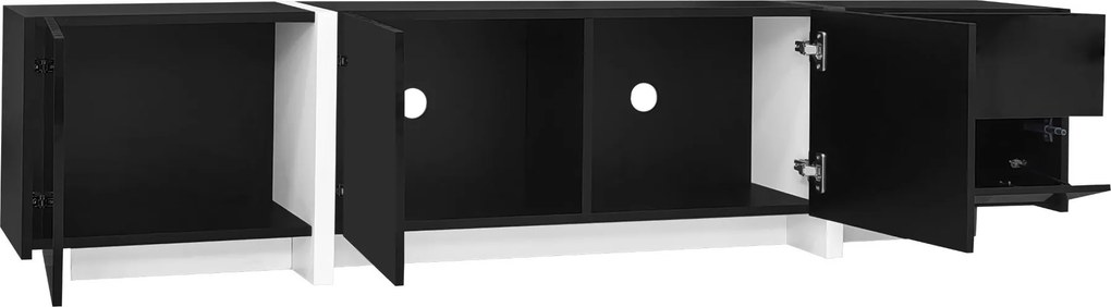 Comodă TV cu dulap jos, bandă LED, 170x30x39 cm, Negru