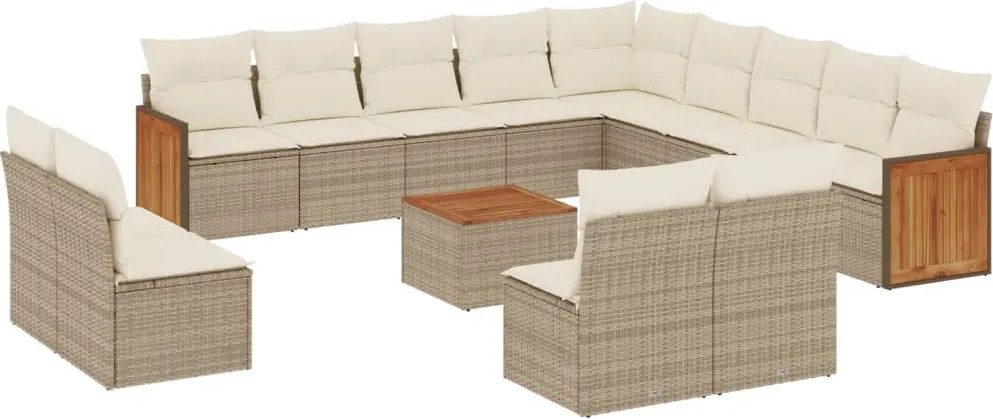 vidaXL Set canapele de grădină, 14 piese, cu perne, bej, poliratan