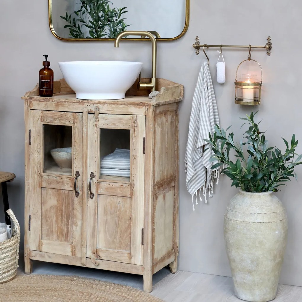 Dulap pentru lavoar din lemn reciclat, cu 2, aspect vintage, Grimaud