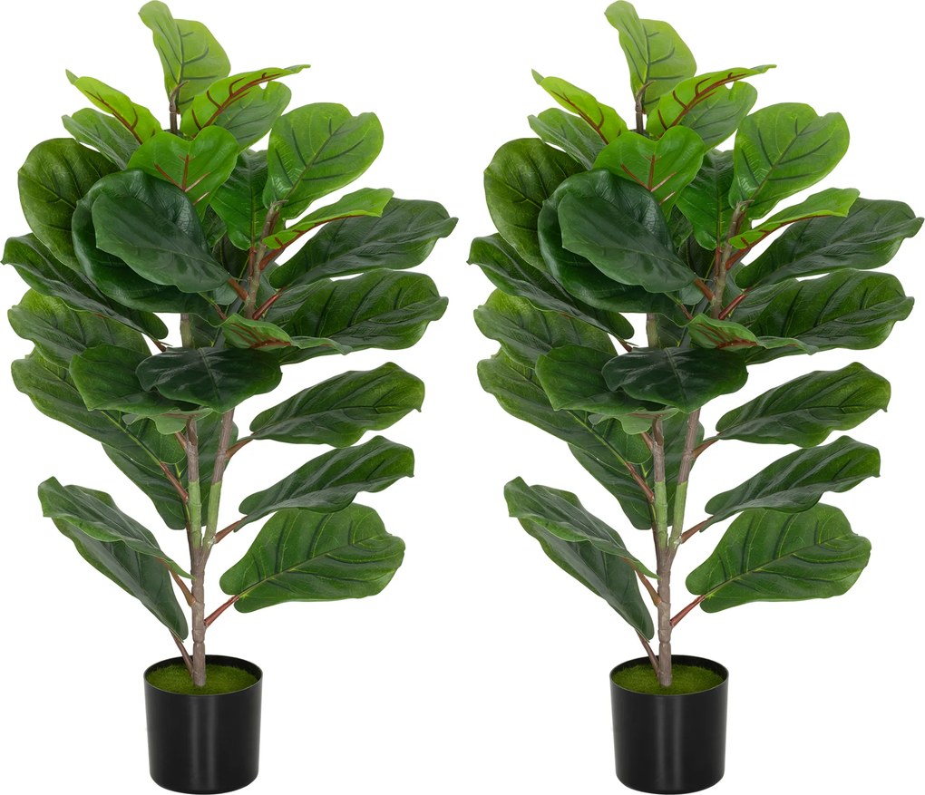 HOMCOM Set de 2 plante artificiale de interior 80 cm ficus lyrata arbore artificial cu ghiveci din plastic și sol flocat verde | Aosom Romania
