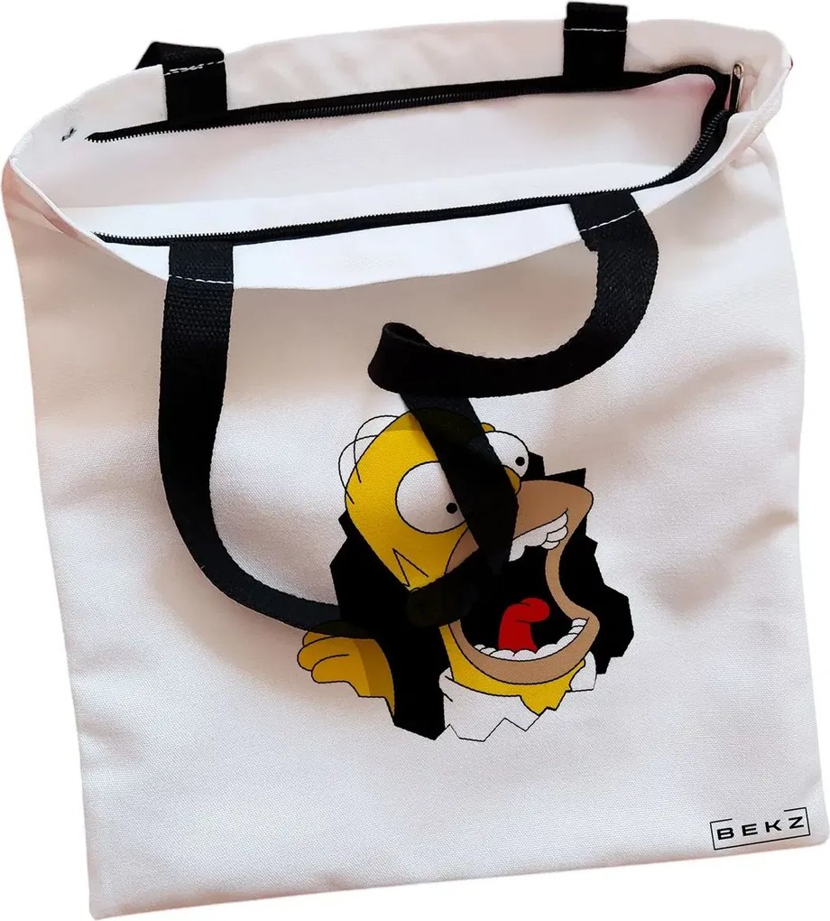 Sacosa de Panza pentru Cumparaturi, Geanta Tote, model Homer, Cu fermoar, 38x34.5 cm, Alba, BEKZ®