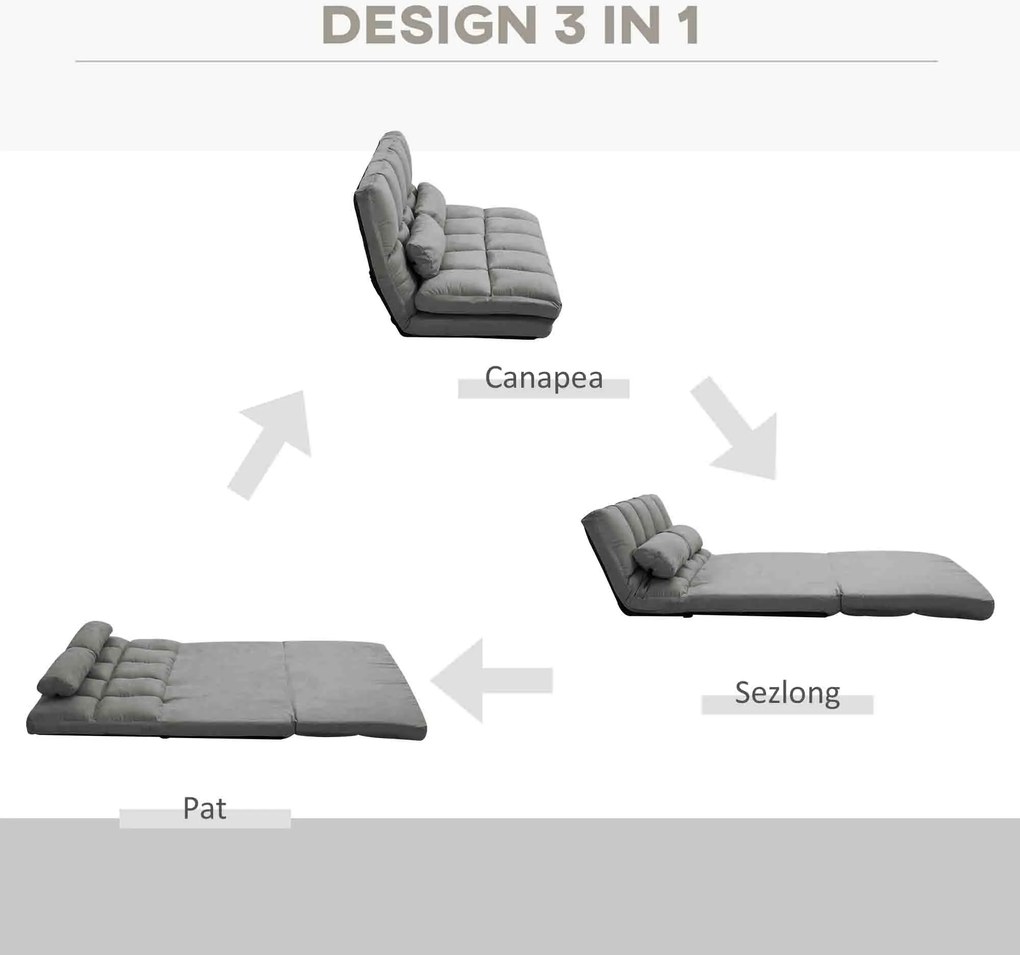 HOMCOM Divan de Podea 2 în 1 cu Spătar Reglabil în 7 Niveluri și Perne, 130x73x60 cm, Gri Carbonizat | Aosom Romania