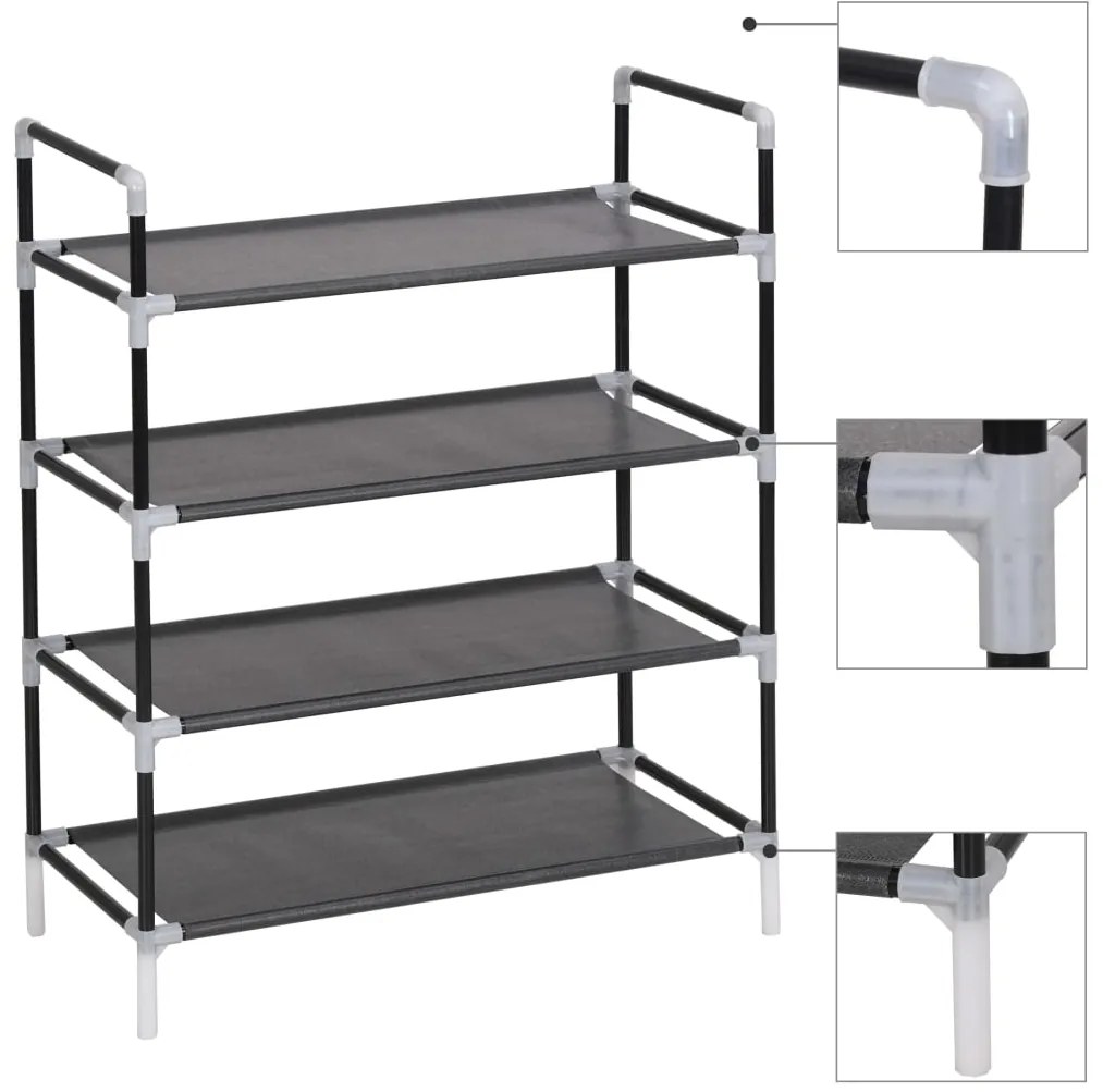vidaXL Raft încălțăminte cu 4 rafturi, Metal și textil nețesut, Negru