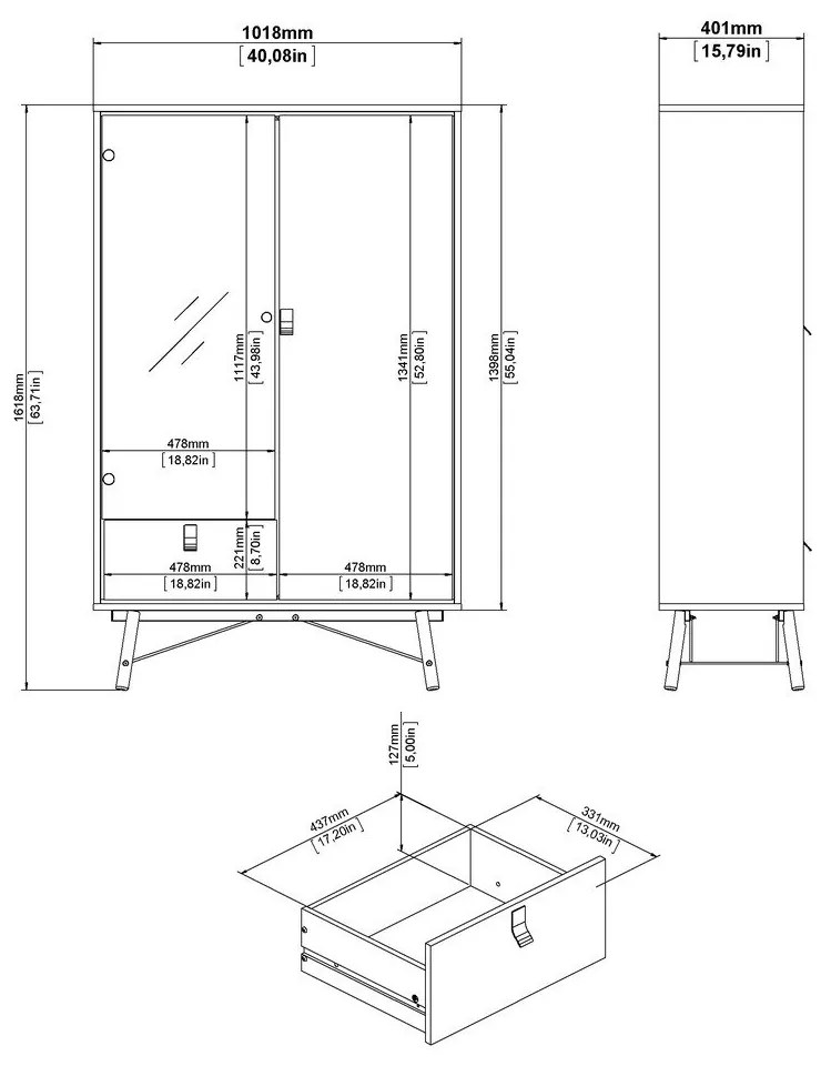 Vitrină în culoare naturală cu aspect de lemn de stejar 102x162x40 cm Ry – Tvilum