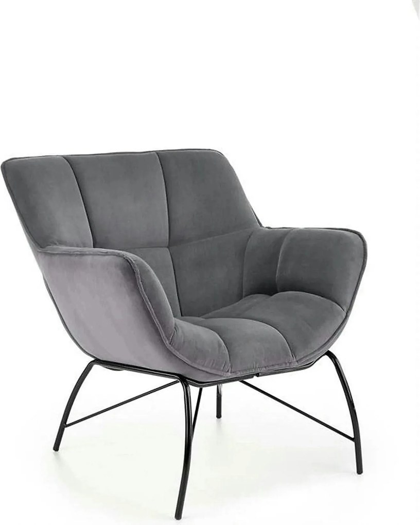 Scaun de relaxare modern BELTON, gri/negru, stofa catifelata/otel, 74x