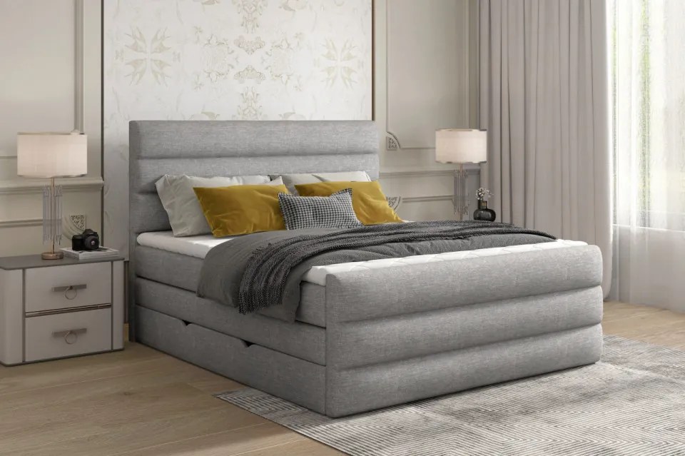 Pat tapitat, boxspring, cu spatiu pentru depozitare, 140x200 cm, Cande 142, Eltap (Culoare: Gri deschis)