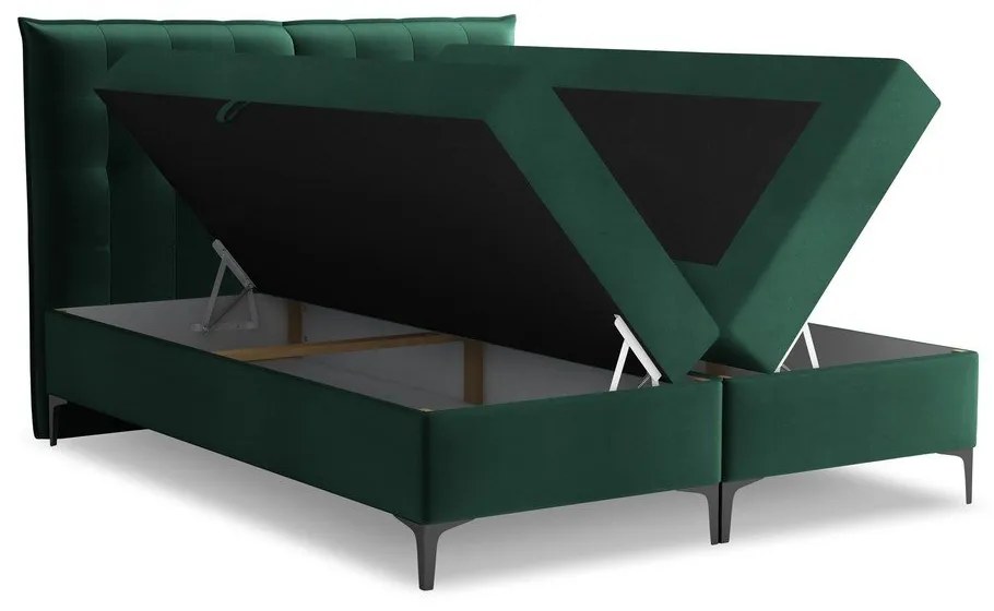 Pat boxspring verde închis cu spațiu de depozitare 180x200 cm Mikana – Makamii