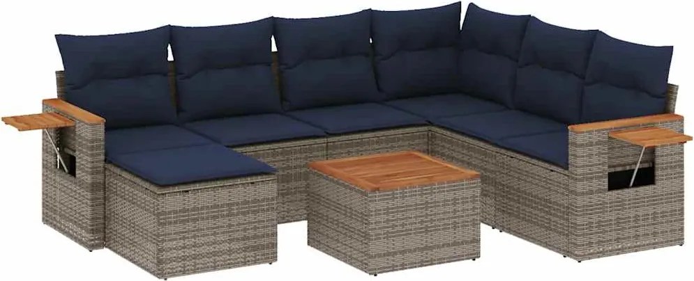 vidaXL Set canapele de grădină cu perne, 8 piese, gri, poliratan