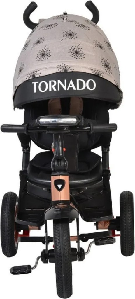 Tricicleta cu copertina Novokids™ Tornado , Cu melodii si lumini, Roti gomflabile din cauciuc, Pozitie somn, Scaun reversibil cu invartire 360 grade