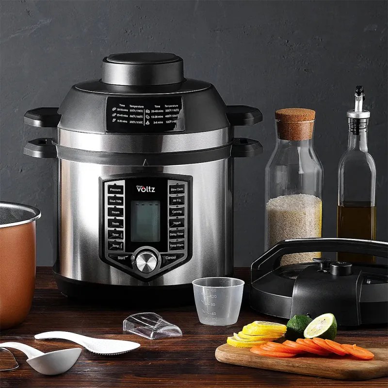 La mâna a doua: Multicooker si Air Fryer 2in1 Oliver Voltz OV51985G6, 6L, 1500W, 44 functii, 12 programe, Inox