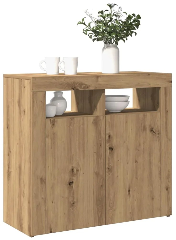 vidaXL Dulap cu lumini LED stejar artizanal 80x35x75 cm lemn prelucrat