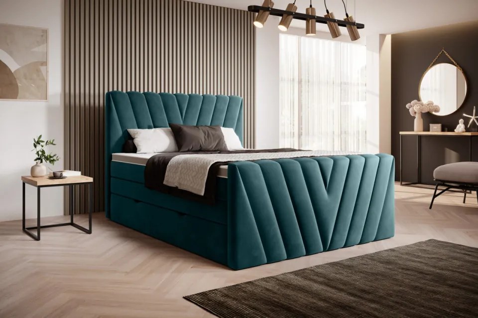 Pat tapitat, boxspring, cu spatiu pentru depozitare, 140x200 cm, Candice 3, Eltap (Culoare: Verde inchis - Loco 35)