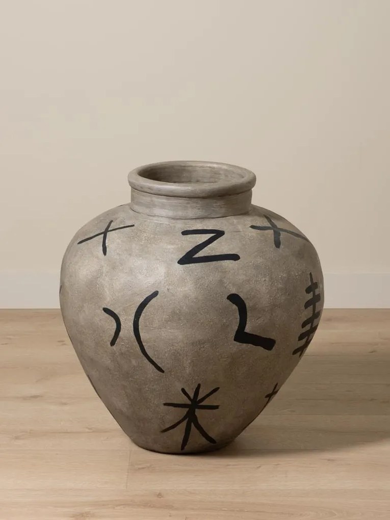 Vas decorativ din terracotta cu motive tribale , H60 cm , "Ritual"