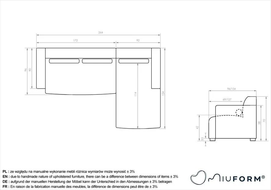 Colțar alb (cu colț pe partea dreaptă) Flex Felix – Miuform