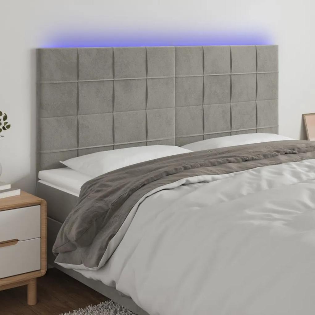 3122490 vidaXL Tăblie de pat cu LED, gri deschis, 200x5x118/128 cm, catifea