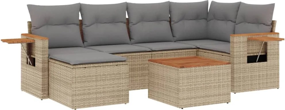 vidaXL Set canapele de grădină, 7 piese, cu perne, bej, poliratan