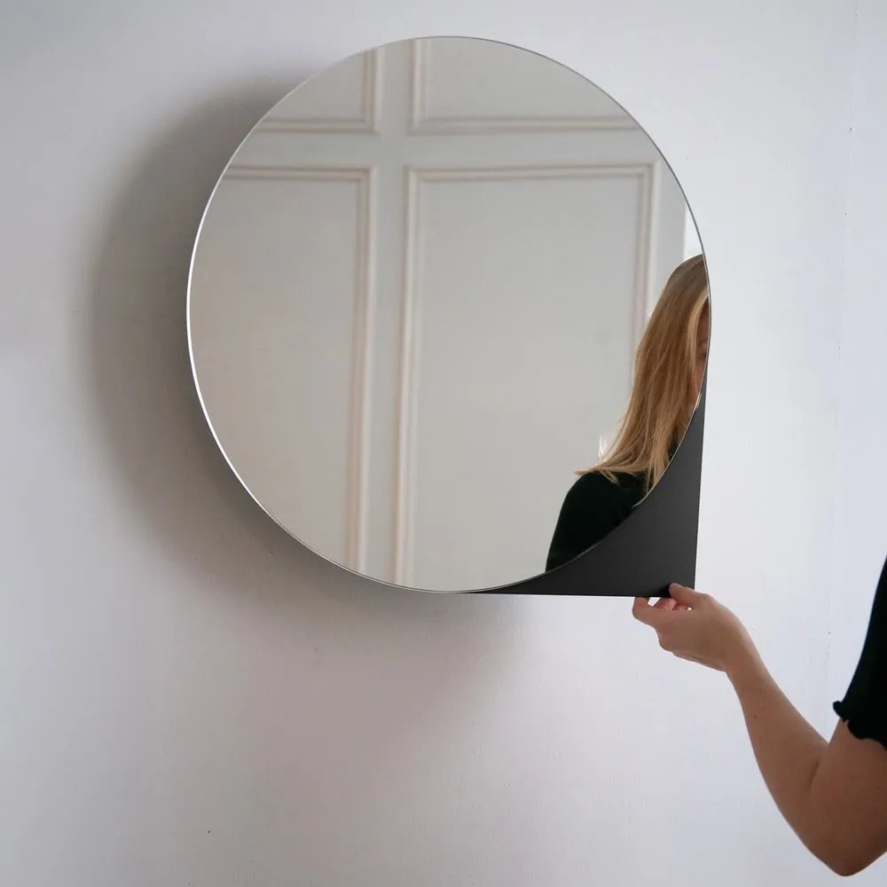 Dulap de baie negru suspendat/cu oglindă din metal 55x55 cm Sonnet – Spinder Design