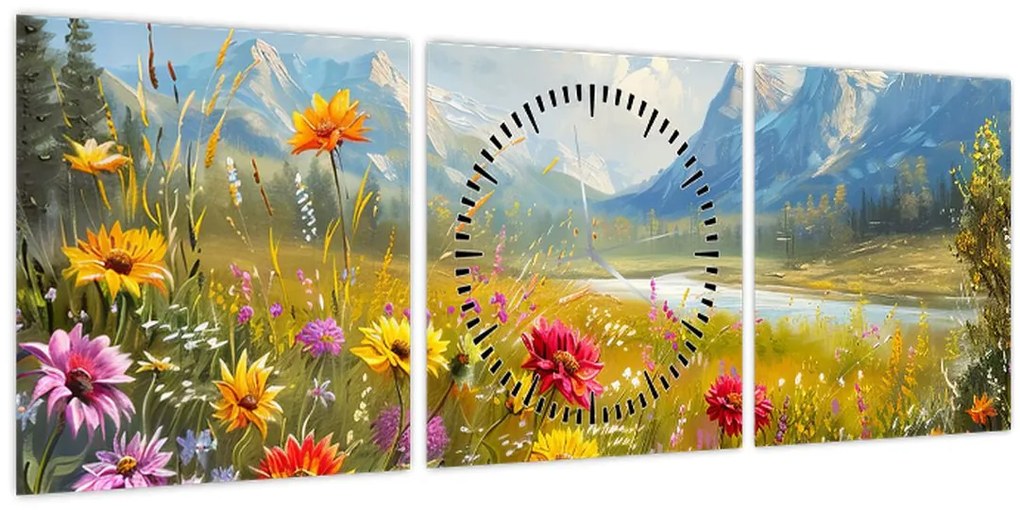 Tablou - Peisaj pictat (cu ceas) (90x30 cm)