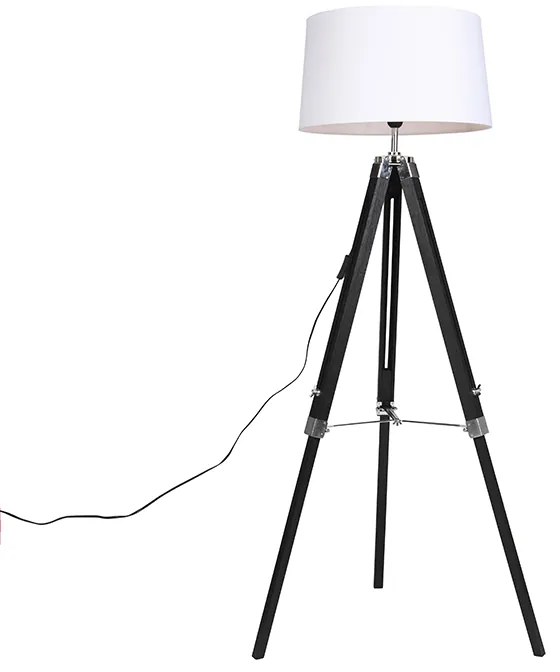 Lampă de podea cu trepied negru cu abajur 45cm din in alb
