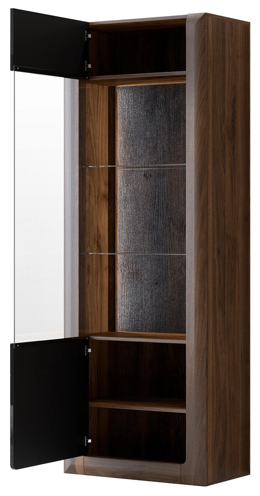 Vitrină Kassie Typ 05 (negru lucios + nuc columbia) (cu iluminat). 1108360