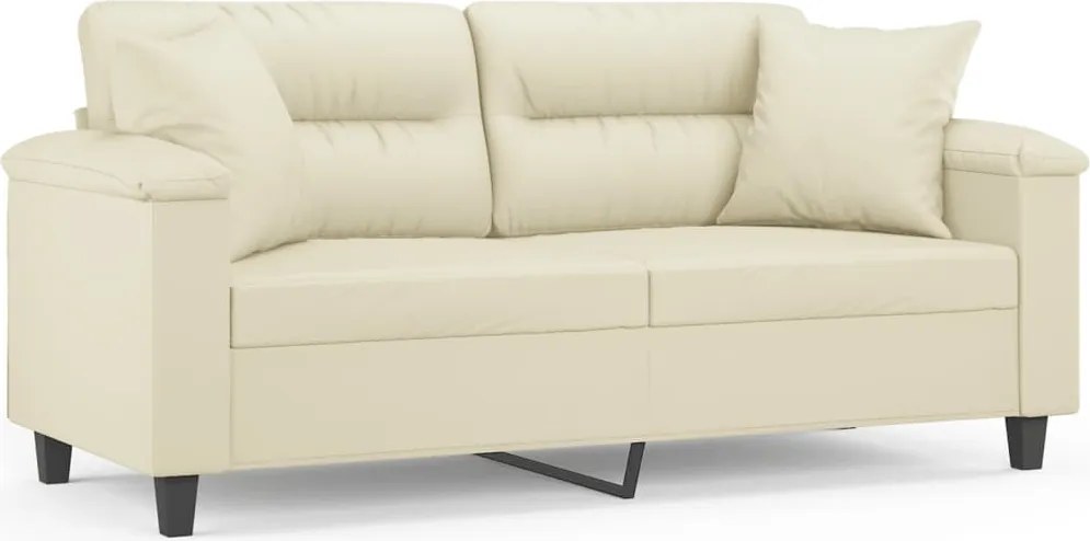 vidaXL Canapea cu 2 locuri cu pernuțe, crem, 140 cm, piele ecologică