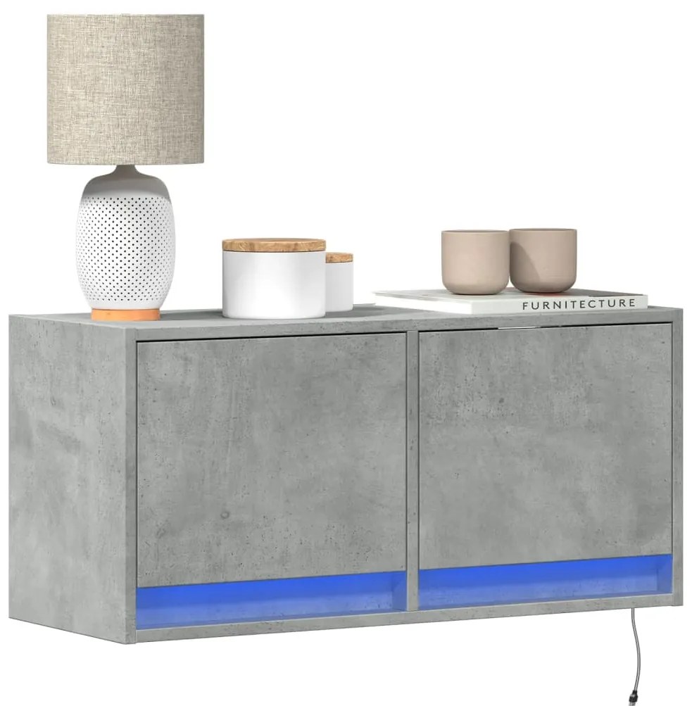 vidaXL Comodă TV de perete cu lumini LED, gri beton, 80x31x38 cm