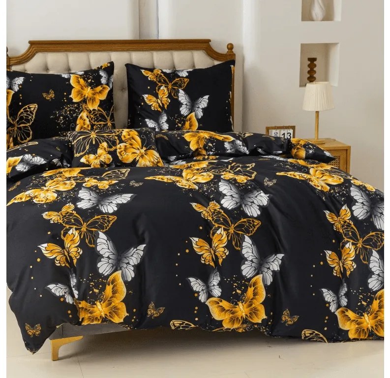 Lenjerie din microfibra GOLD BUTTERFLY negru Dimensiune lenjerie de pat: 2 buc 70 x 90 cm | 200 x 220 cm