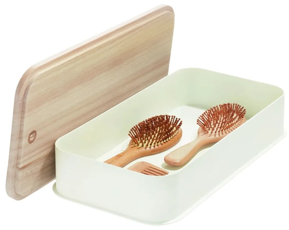 Cutie depozitare cu capac din lemn paulownia iDesign Eco, 21,3 x 43 cm, alb