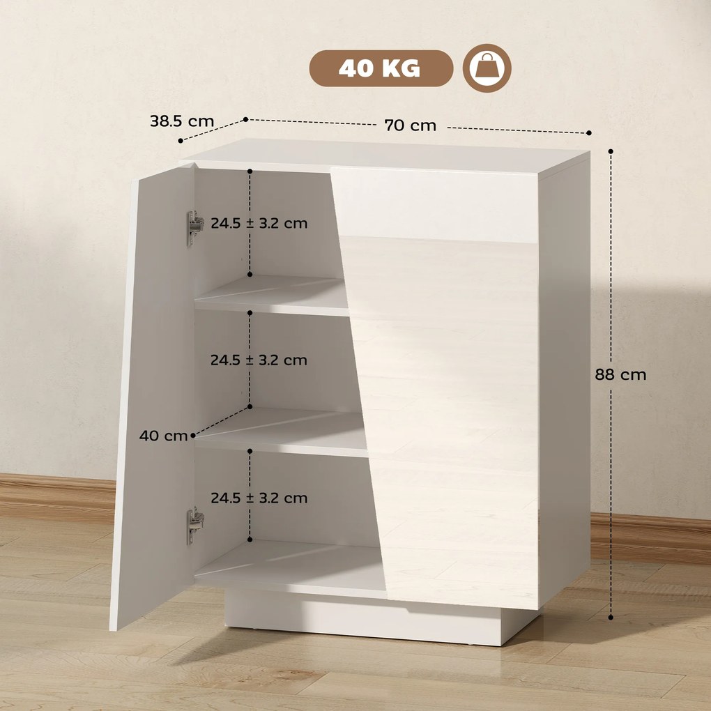 HOMCOM Dulap Multifuncțional cu 3 Nivele, Design Modern din PA Alb, Poliță Reglabilă, Bază Înălțată, 70x40x88 cm | Aosom Romania