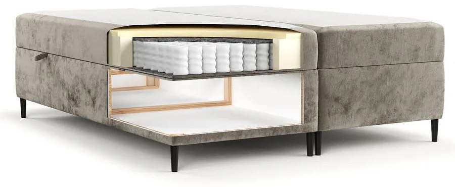 Pat boxspring maro deschis cu spațiu de depozitare 160x200 cm Araya – Maison de Rêve