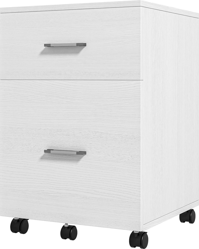 HOMCOM Comodă de birou cu 2 sertare Roți Arhivator mobil pentru fișiere A4 sau Letter 39,5x39x58,5 cm Alb | Aosom Romania