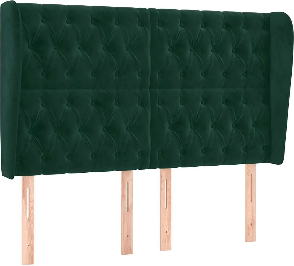 vidaXL Tăblie pat cu aripioare verde închis 163x23x118/128 cm catifea