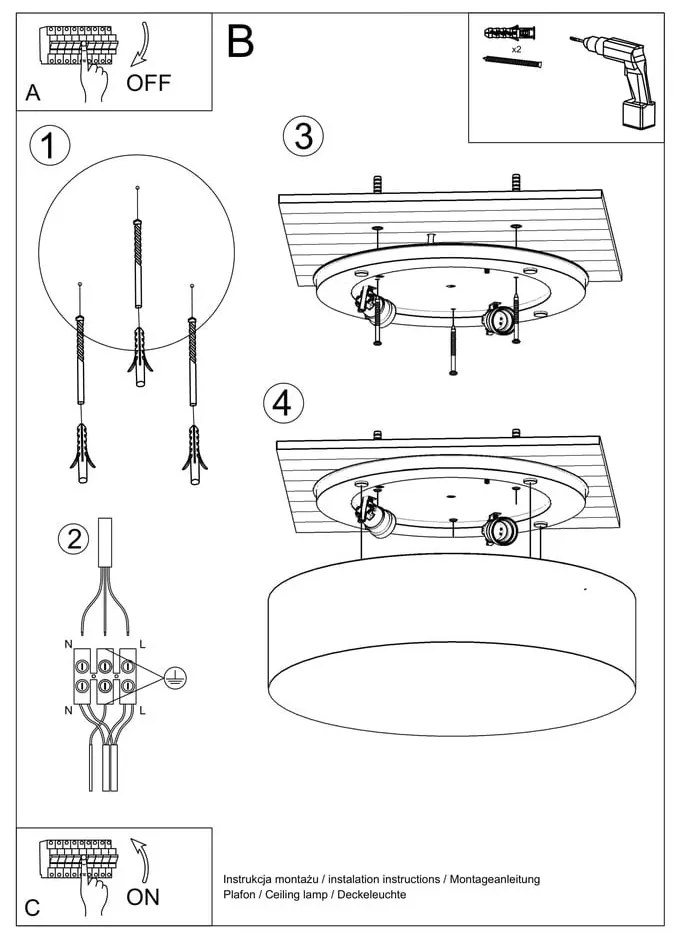 Plafonieră Sollux Atis Ceiling, negru