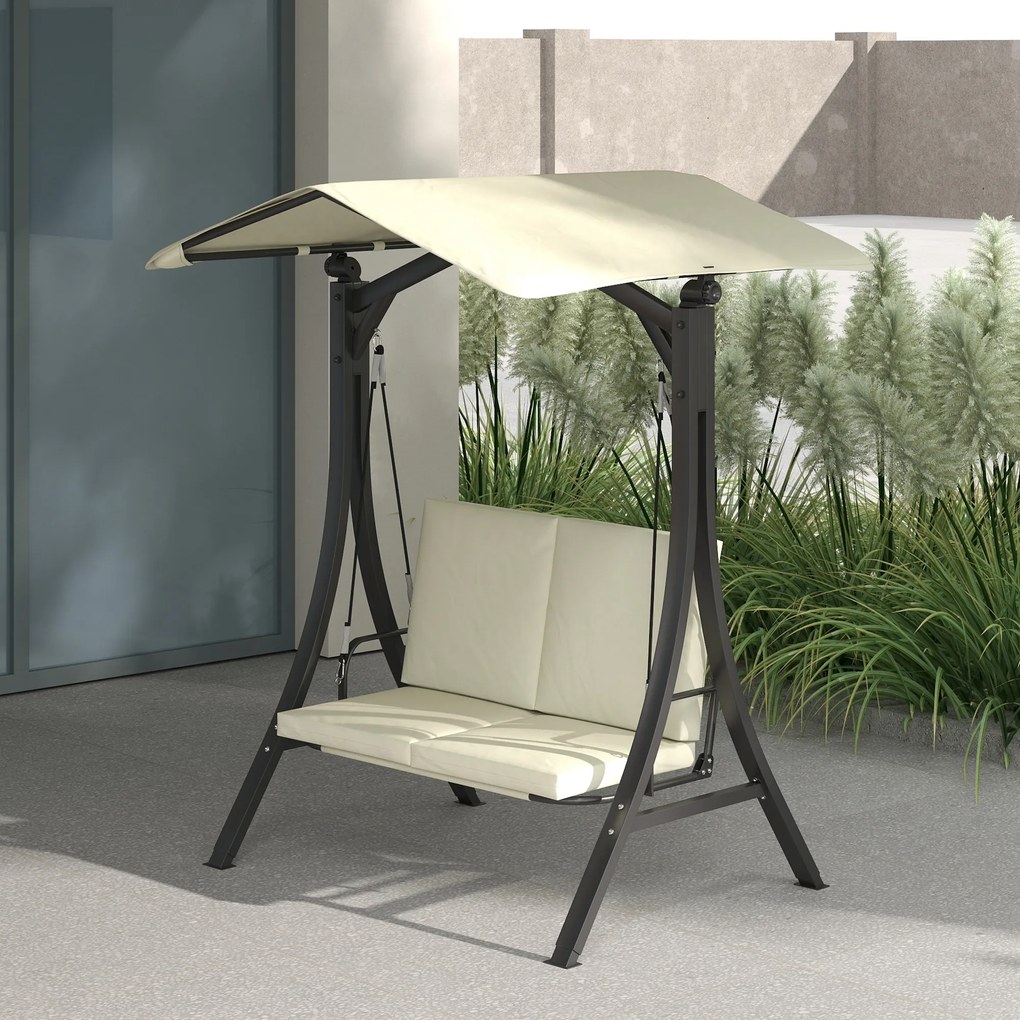 Outsunny Leagăn de Grădină 2 Locuri cu Acoperiș Reglabil 150x120x182cm Crem | Aosom Romania
