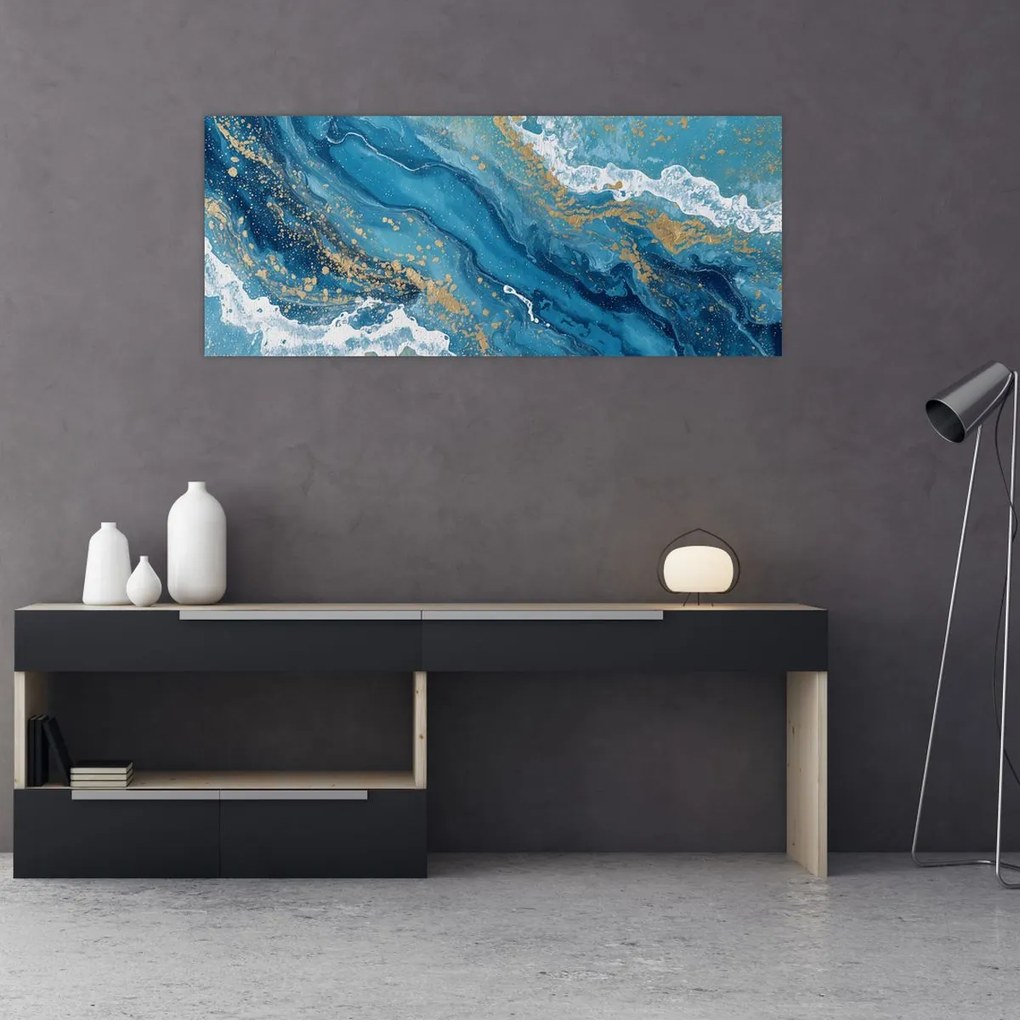 Tablou - Marmură bleu cu aur II. (120x50 cm)