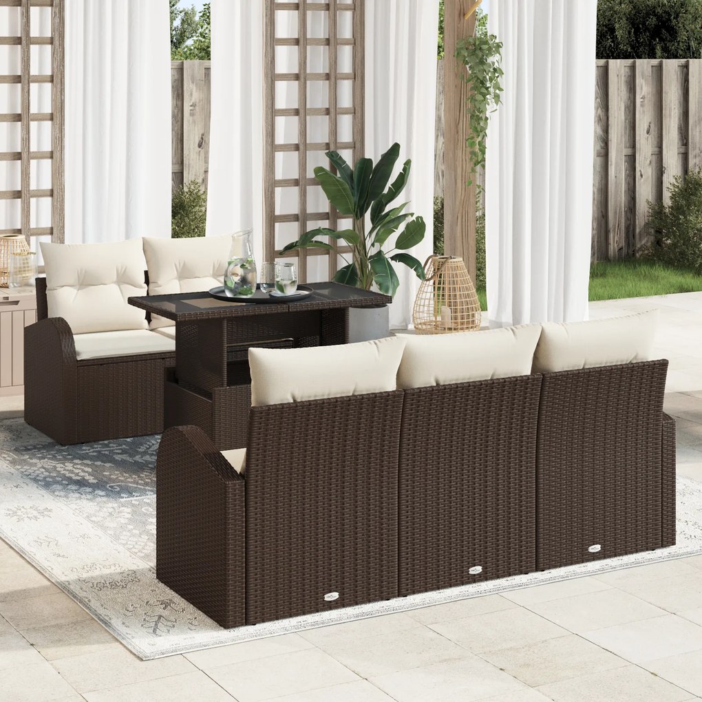 vidaXL Set de Sofa de Grădină din 6 Piese cu Perne Maro din Ratan Poli