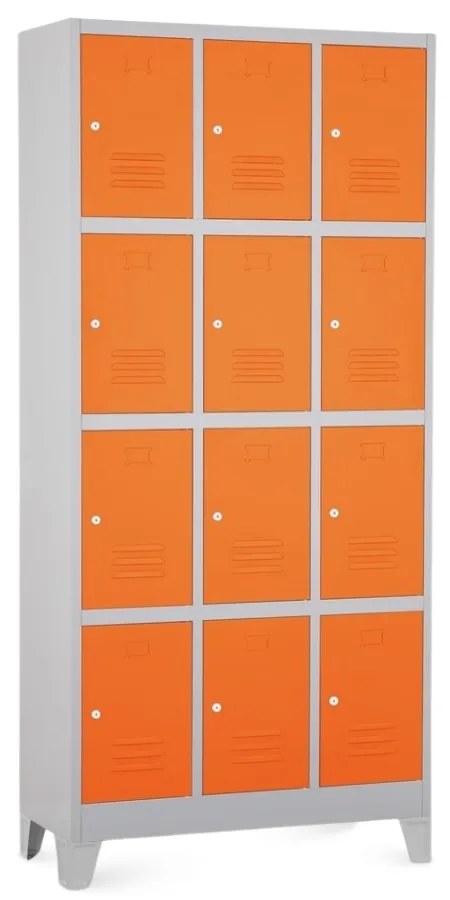 Dulap metalic - 12 cutii, 90 x 40 x 195 cm, picioare fixe, încuietoare cilindrică, portocaliu - ral 2004