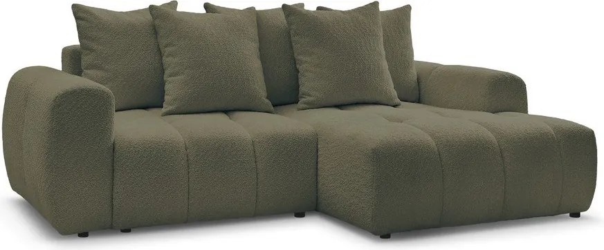 Colțar kaki extensibil/cu spațiu de depozitare cu tapițerie din țesătură bouclé (cu colț pe partea dreaptă/cu șezlong) Roxelane – Bobochic Paris