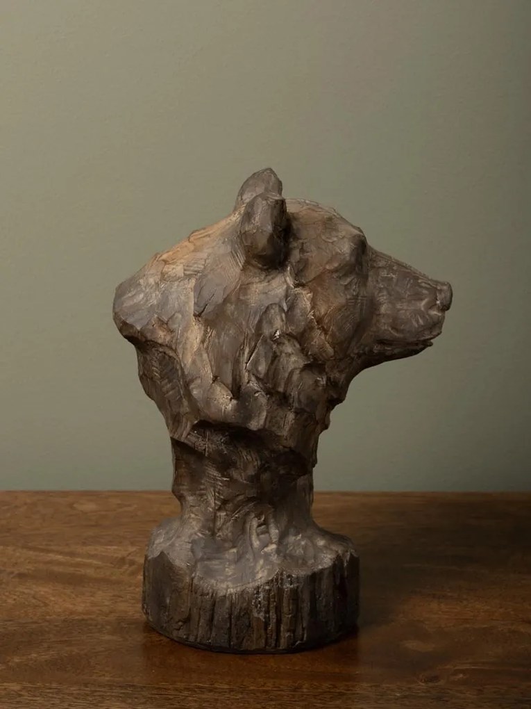 Decorațiune cap de urs brun din rășină, H22,5 cm