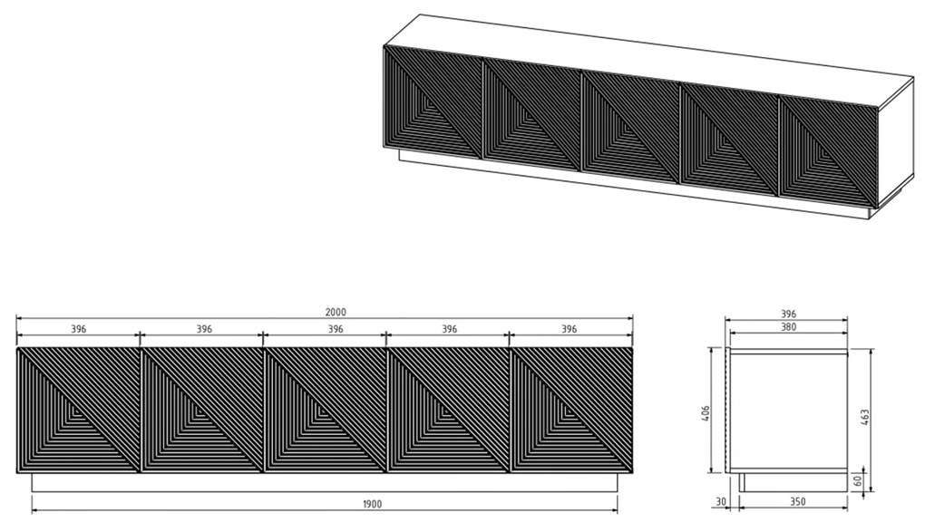 Comodă TV Asha 200 cm - negru mat