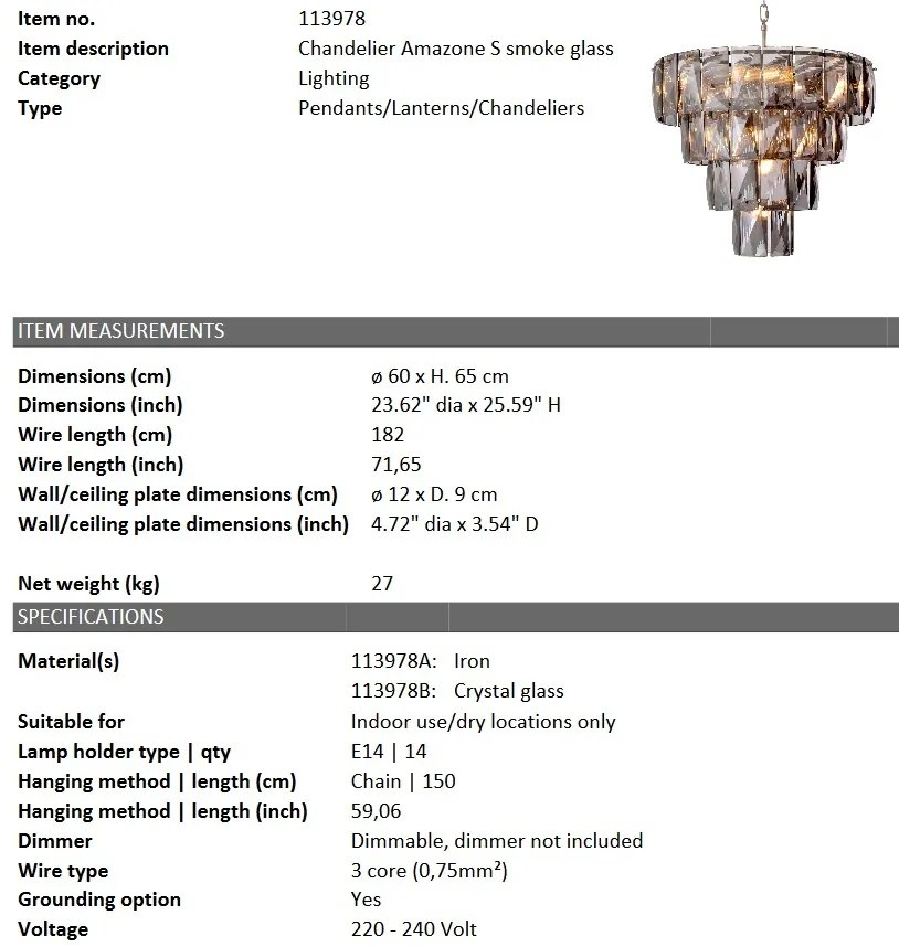 Candelabru design LUX Amazone S fumuriu 113978 HZ