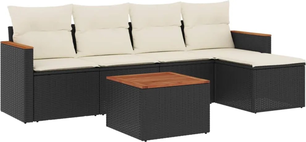 vidaXL Set mobilier de grădină cu perne, 6 piese, negru, poliratan