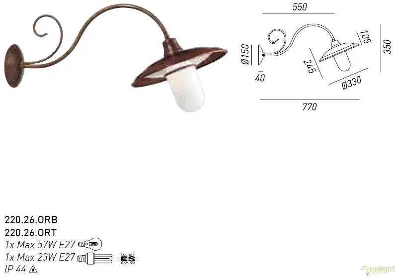 Aplica de perete exterior cu protectie IP44, fabricata manual, diam.33cm BARCHESSA