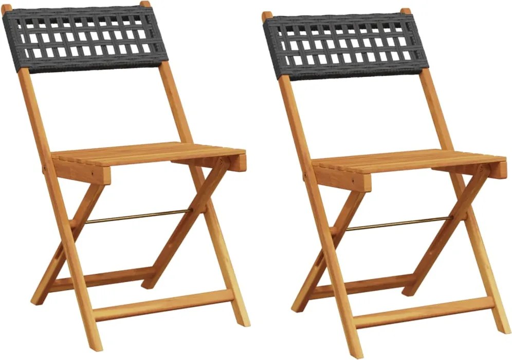 vidaXL Scaune de bistro 2 buc., negru, lemn masiv acacia și poliratan