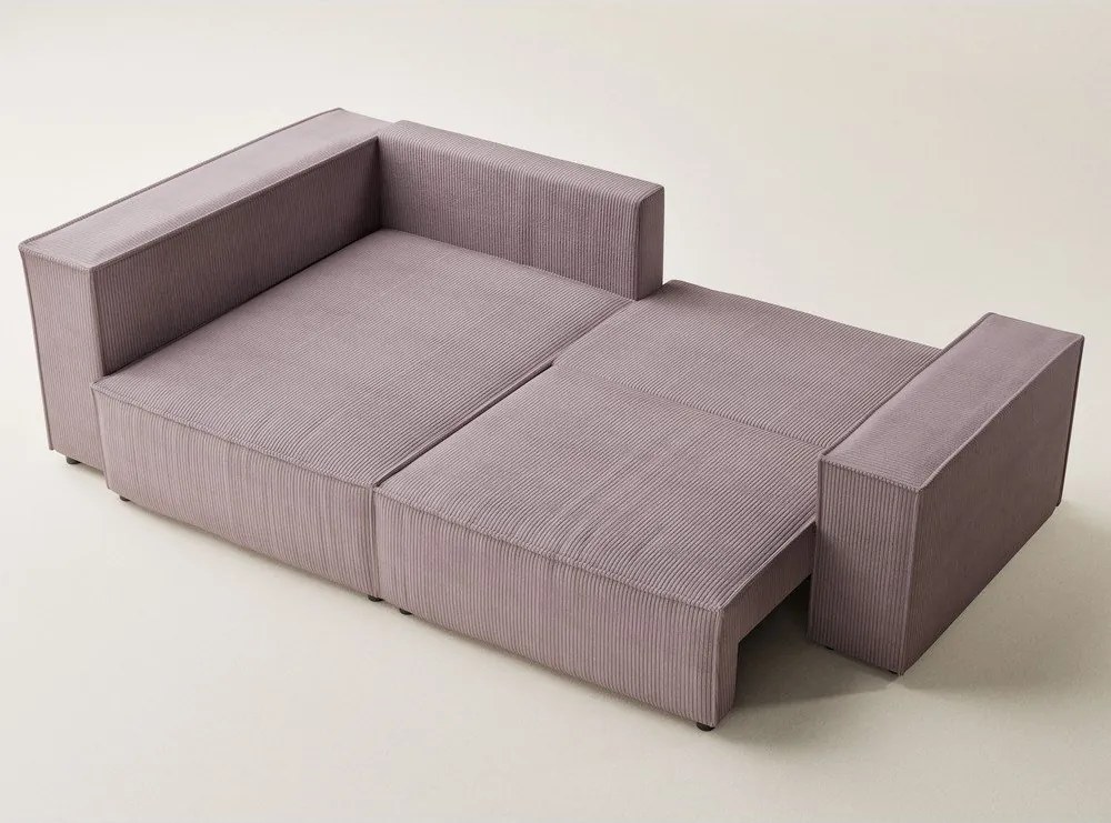 Colțar mov extensibil/cu spațiu de depozitare cu tapițerie din catifea reiată (cu colț pe partea stângă/în formă de ”L”) Tonga – Maison de Rêve
