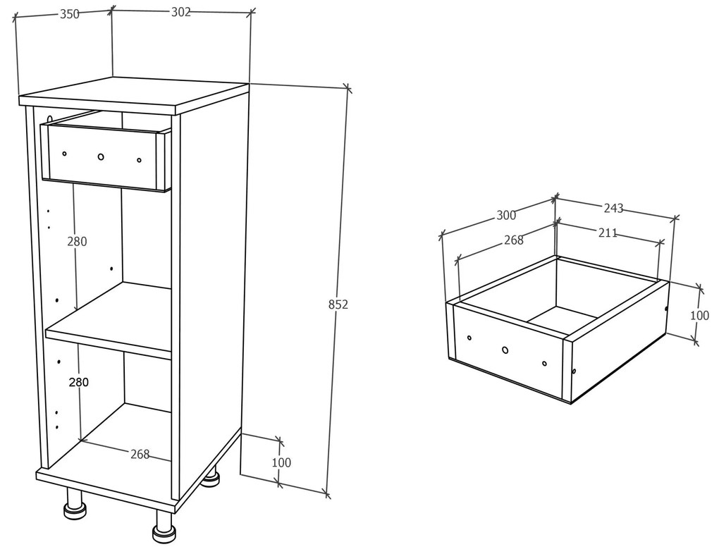 Corp Baie Zaria, 1 Sertar, 1 Usa, Alb lucios/Alb, MDF, L 30 x l 35 x H 85 cm