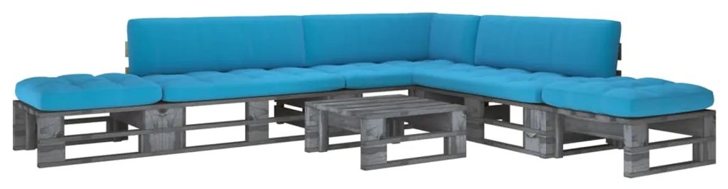 3066845 vidaXL Set mobilier din paleți cu perne, 6 piese, gri, lemn pin tratat